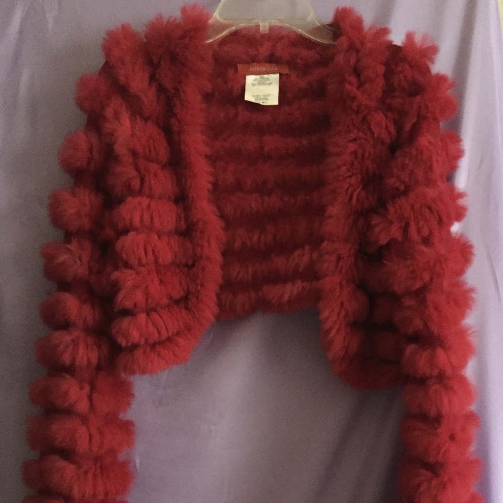 Red rabbit fur crop coat M/L